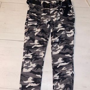 Black, White, and Gray Army Pants
